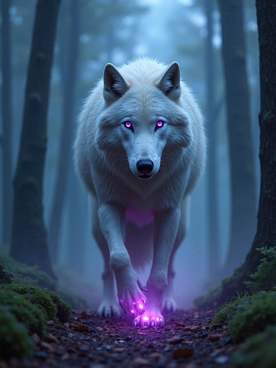 The Enigmatic Journey of the White Wolf Through the Enchanted Forest, image size:960x1280